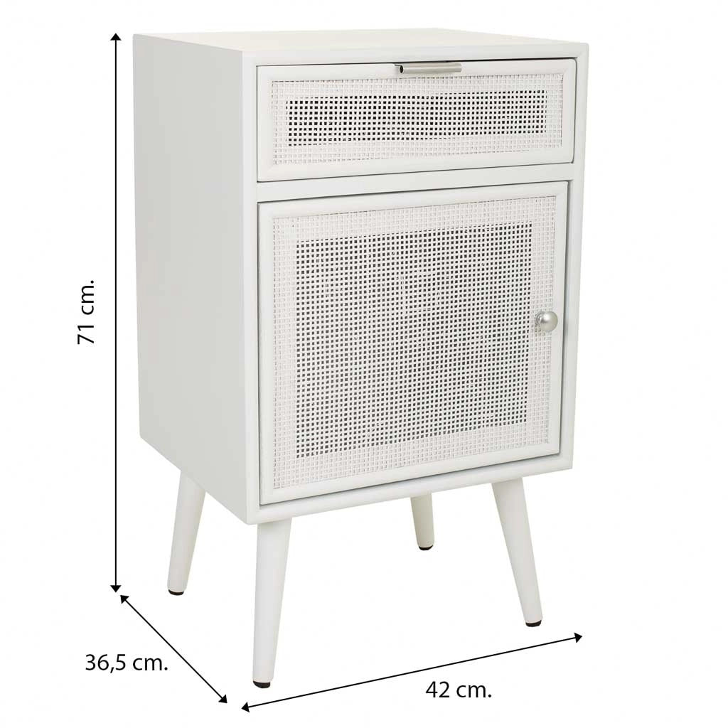 Comodino in legno e rete bianca 42x36,5x71