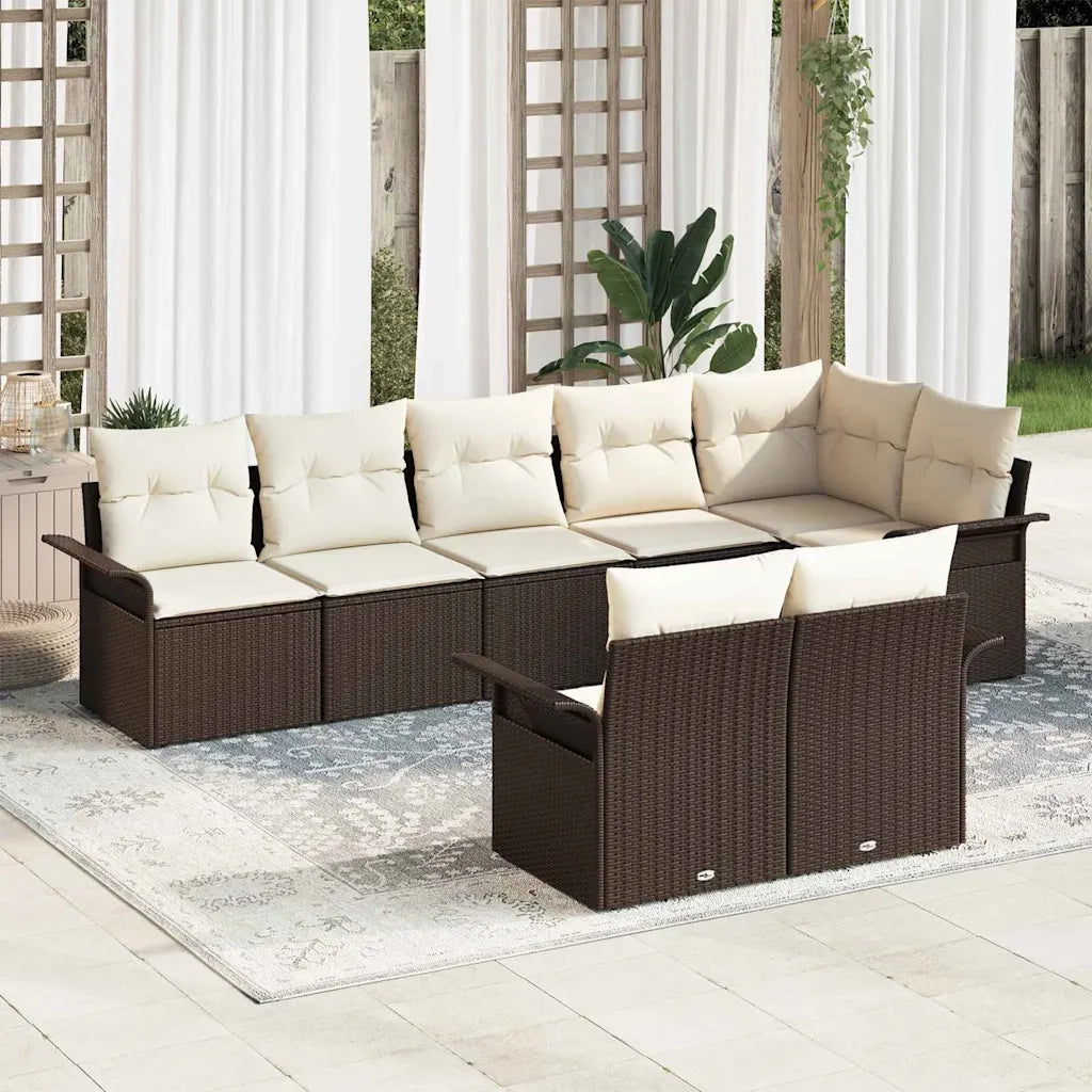 Set Divano da Giardino con cuscino 8 pcs Marrone polyrattan 3345408