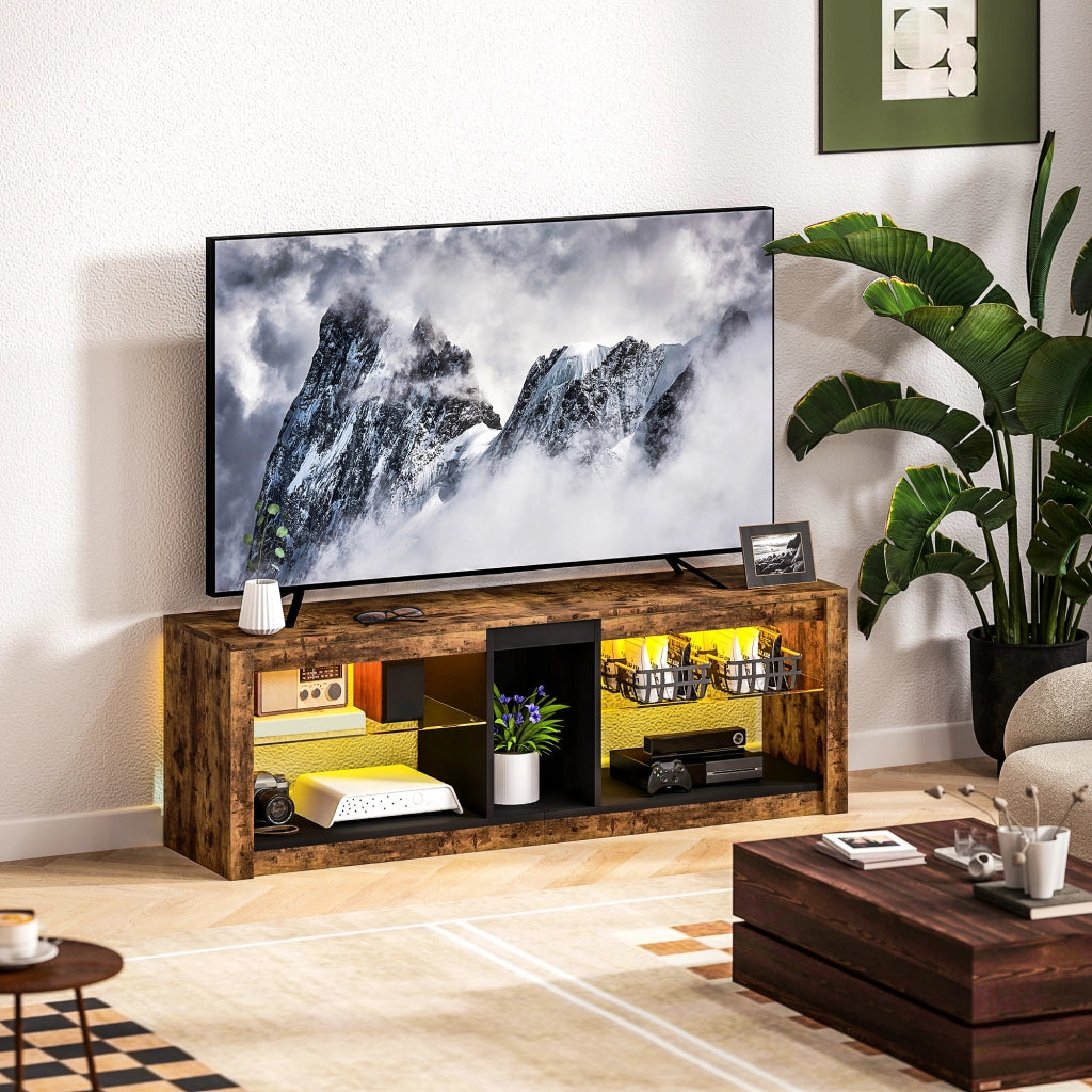 Mobile TV con luci LED e telecomando - Xylo - marrone 140x35x47cm