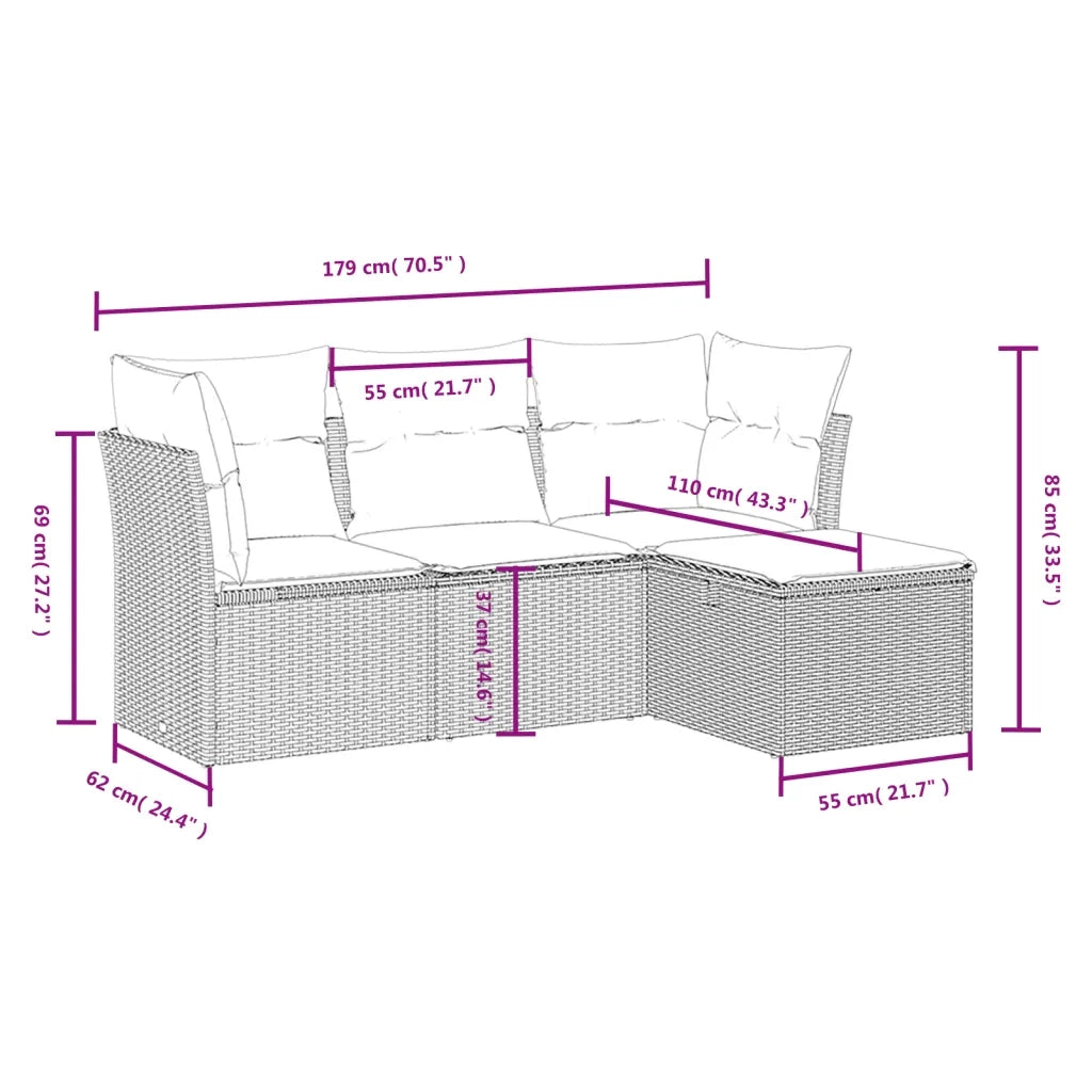 Set Divani da Giardino 4 pz con Cuscini Nero in Polyrattan 3263112