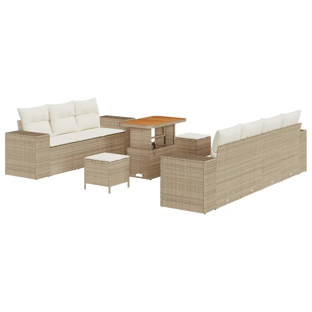 Set Divano da Giardino con cuscino 10 pcs Beige e Crema