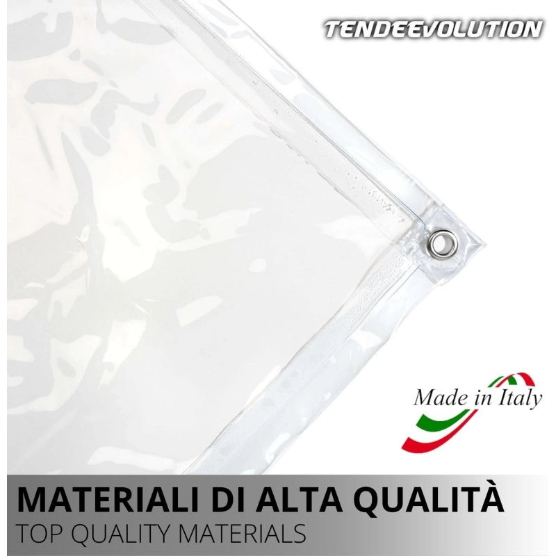 Telo PVC Trasparente 2,7x5m, 0,50mm Spessore, 650g/m² - Telo Cristal con Occhielli Ogni 50cm - Anti-UV, Impermeabile - Qualità Made in Italy