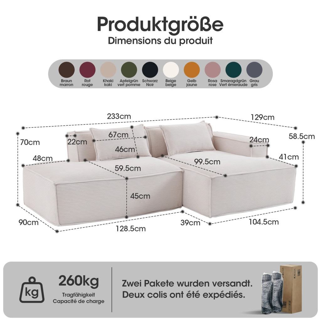 Divano 3 Posti con Cuscini ¨C MINIMAL ¨C Tessuto, 235 cm