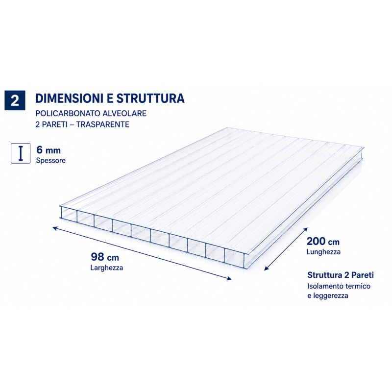 EZOOZA Policarbonato Alveolare 6 mm 200x98 cm Trasparente 3 Pezzi