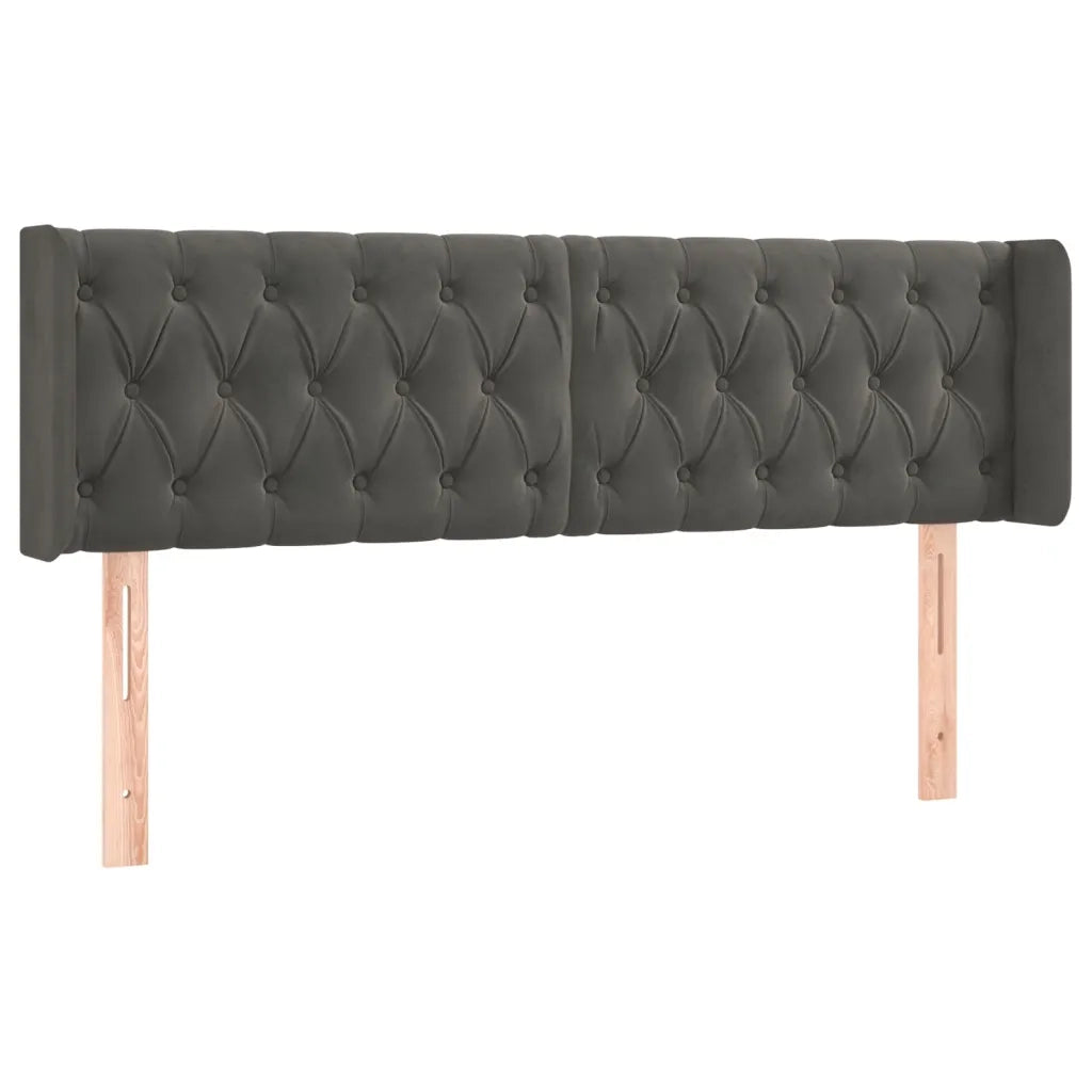 Testiera ad Orecchio-Testata con Orecchie Grigio Scuro 147x16x78/88 cm in Velluto 389611