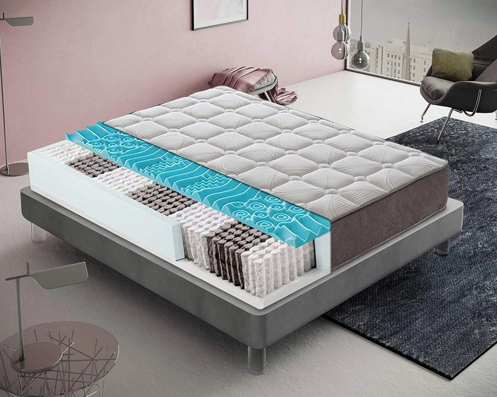 Materasso Matrimoniale 160x200 a molle insacchettate, 4 cm memory foam, ortopedico, 800 molle insacchettate, 9 zone di comfort