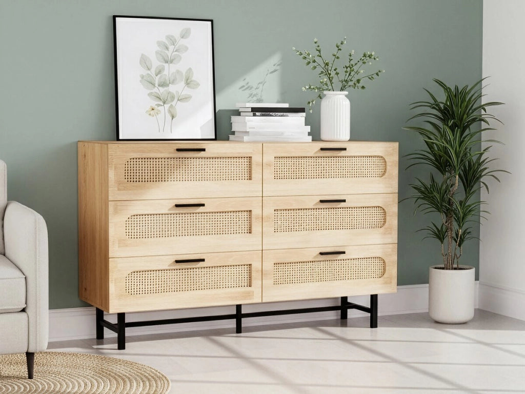 Cassettiera "Harrison" in legno e giunco ??- 120 x 40 x 75 cm - Beige
