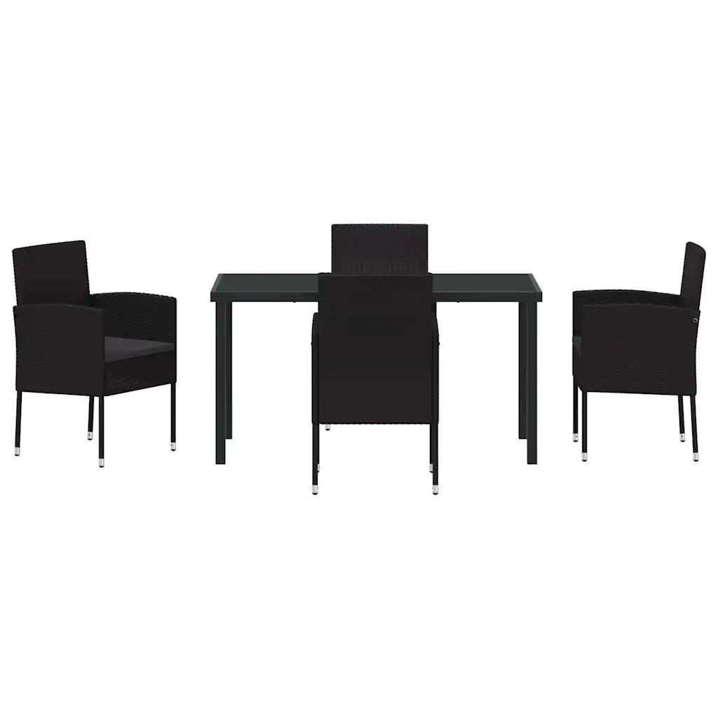 Set da Pranzo per Giardino con cuscino 5 pcs Nero polyrattan