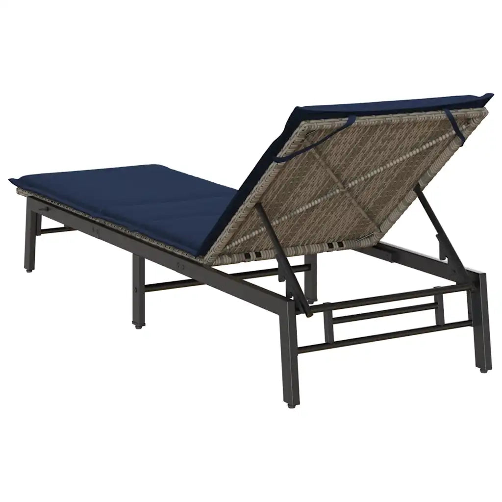 Lettino Prendisole | Sdraio da giardino | Lettino da sole con Cuscino Grigio in Polyrattan