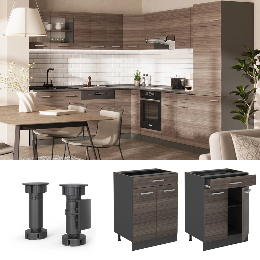 Vicco Mobiletto base per cucina Grigio nobile 60 cm , PL Rovere