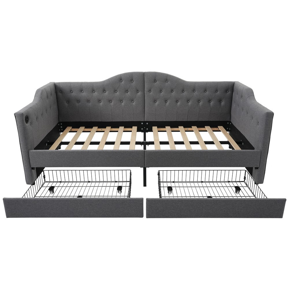 Letto Imbottito con Cassetti e USB ¨C MINIMAL ¨C Grigio, 90x190