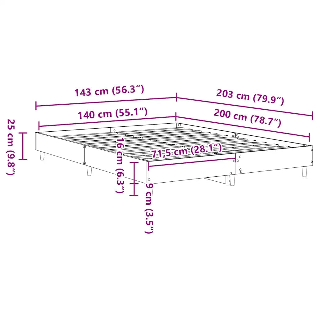 Letto matrimoniale | Letto per adulti | Giroletto senza Materasso Grigio Sonoma 140x200 cm Truciolato