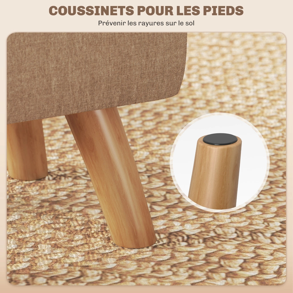 Pouf imbottito in tessuto con gambe in legno ¨C Minimal ¨C 27x27x26 marrone chiaro