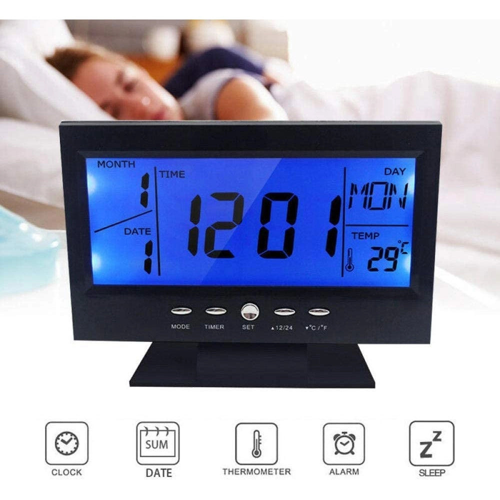 Trade Shop - Sveglia Orologio Da Tavolo Ampio Display Lcd Retro Illuminato A Led -