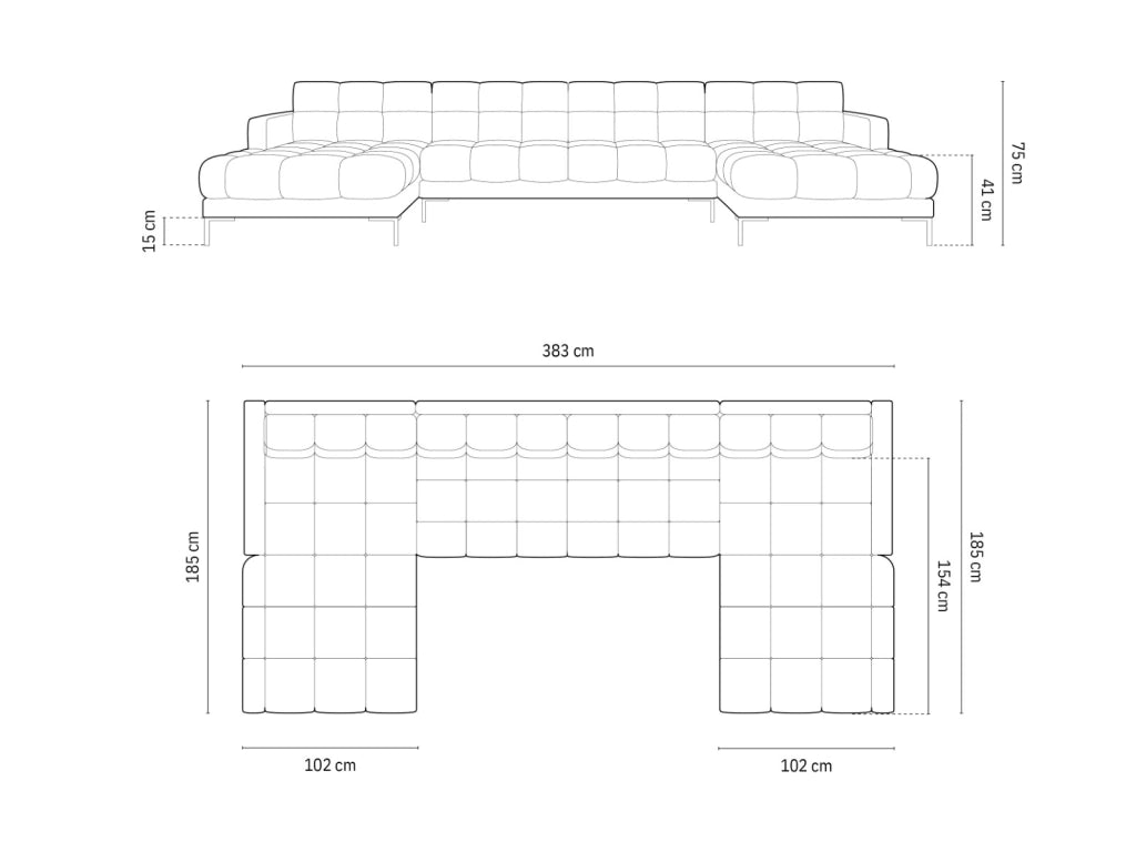 Cosmopolitan Design - Divano panoramico "Bali" 7 posti in velluto argento 