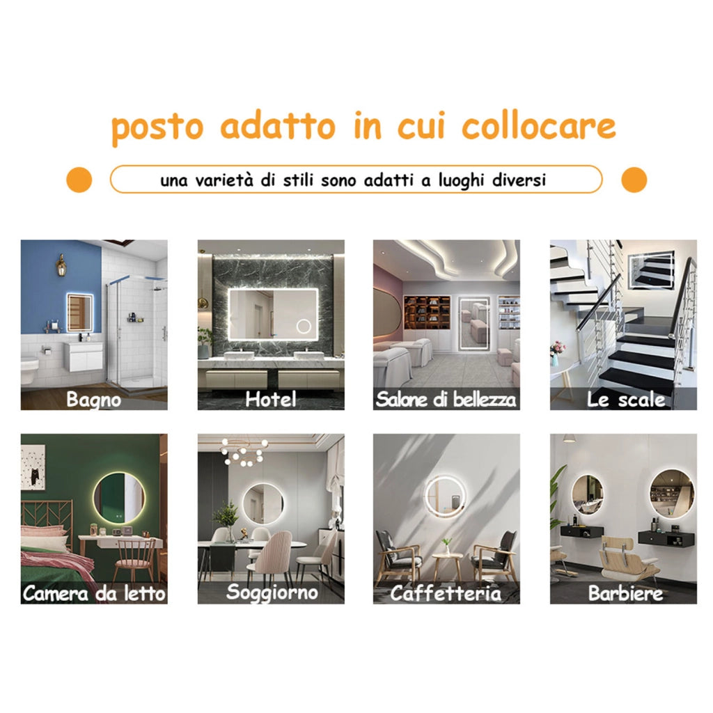 Specchio bagno Rettangolare 60x50cm Retroilluminato Con Led, Design Moderno