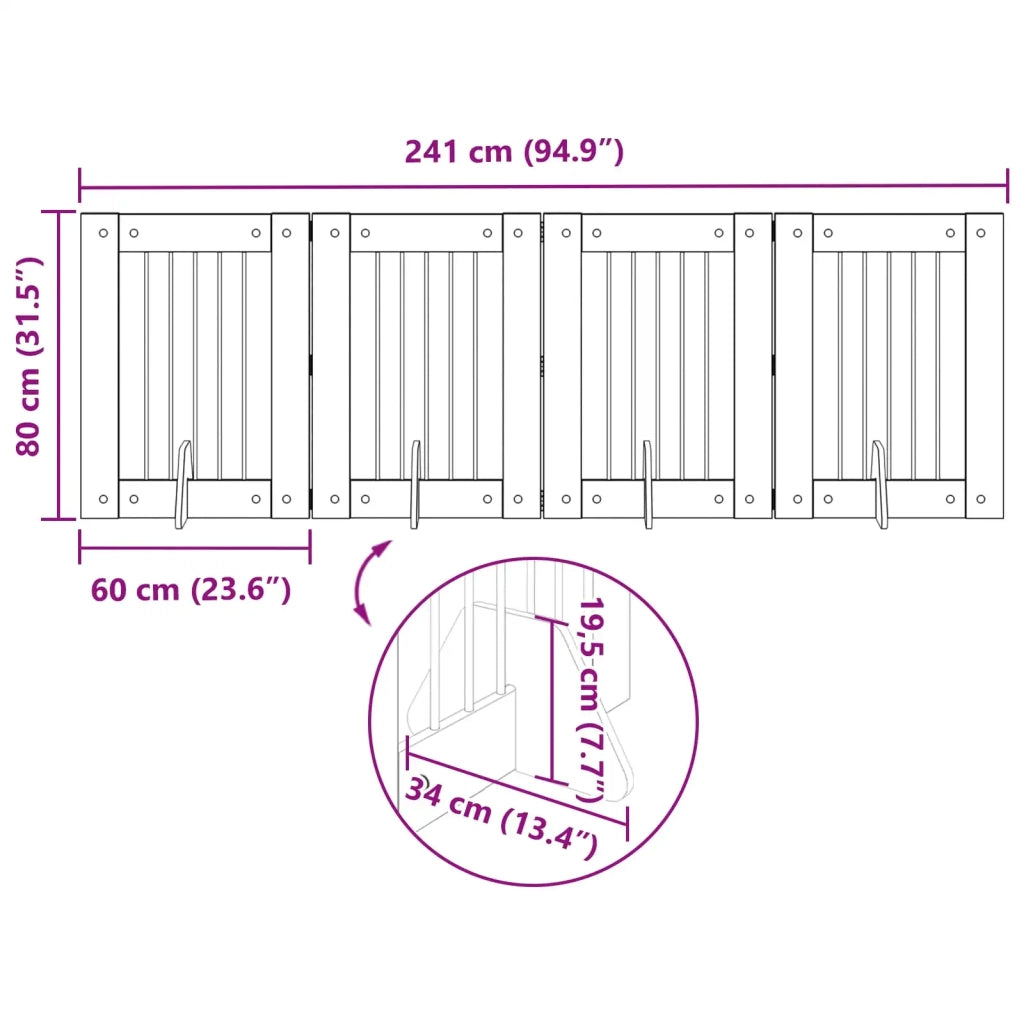 Cancello per cani pieghevole con supporti 4 pz 241 cm 892102