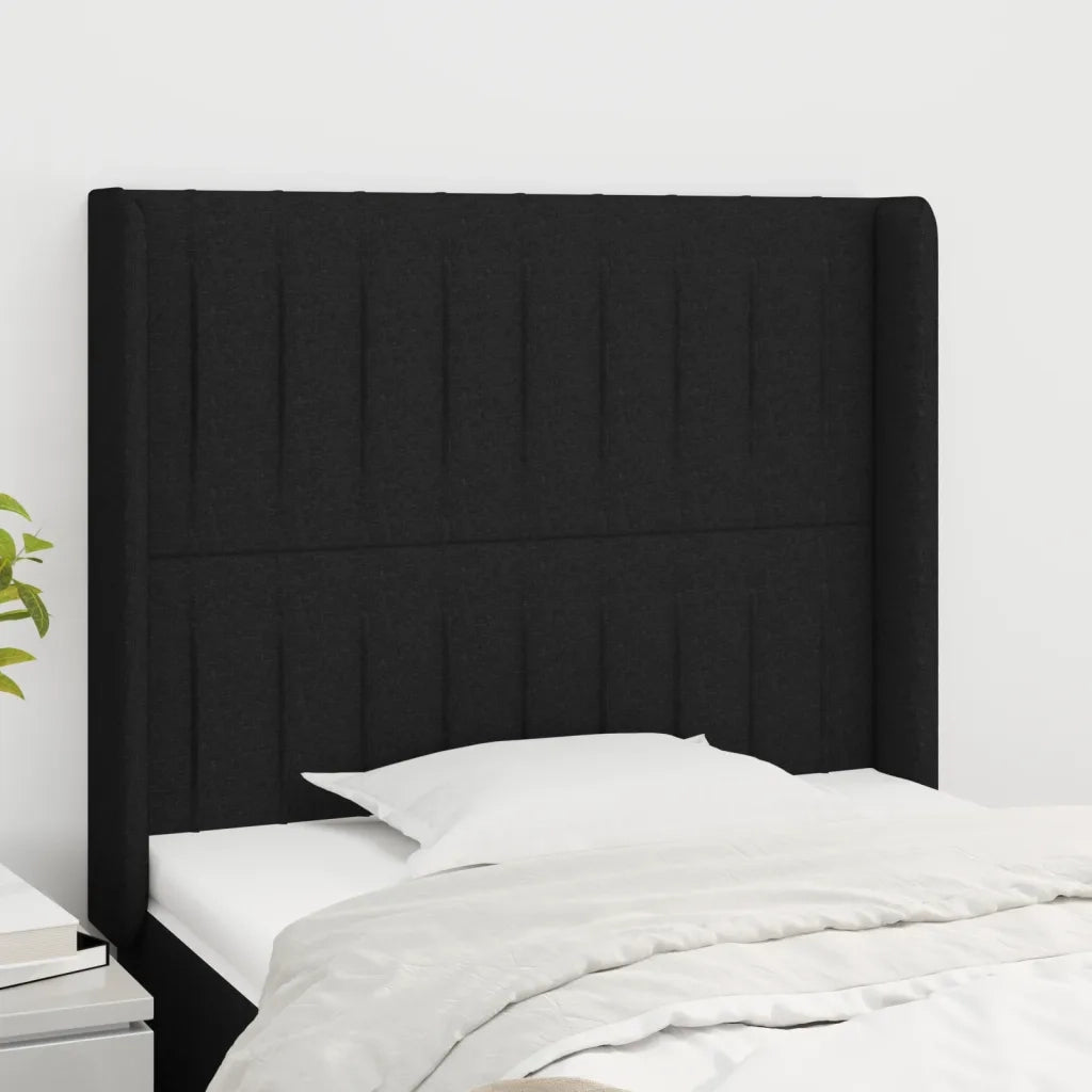 Testiera | Testata ad Orecchio Nera 83x16x118/128 cm in Tessuto
