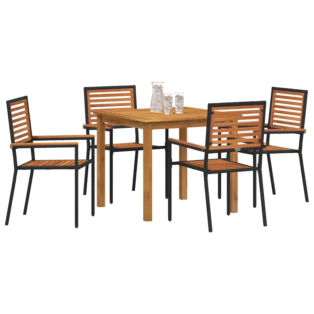Set da Pranzo per Giardino 5 pcs Nero Legno di Acacia Massello
