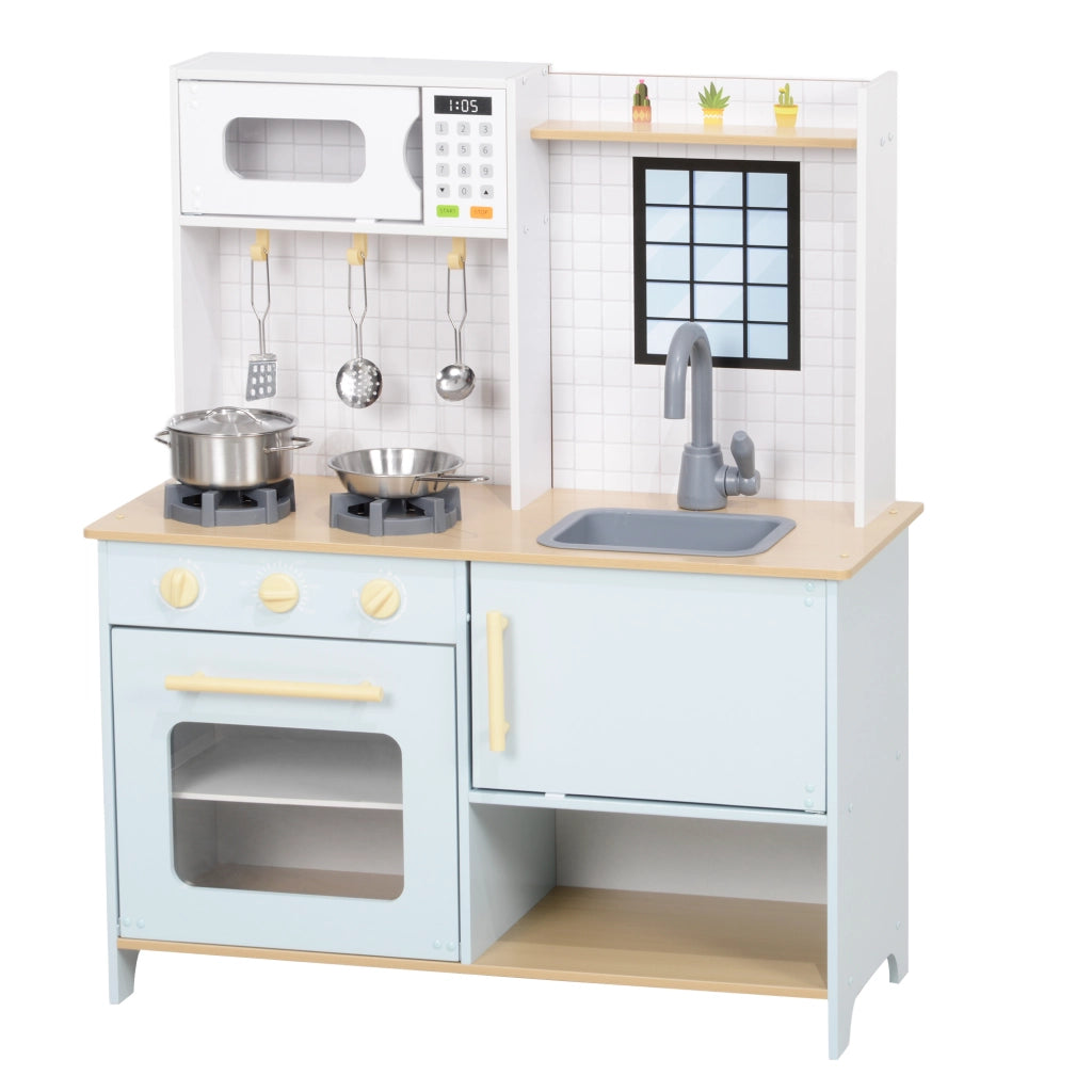 Cucina Giocattolo per Bambini ¨C Minimal ¨C Blu e Bianco, Acciaio, Legno e PP, 72x33x85.2 cm