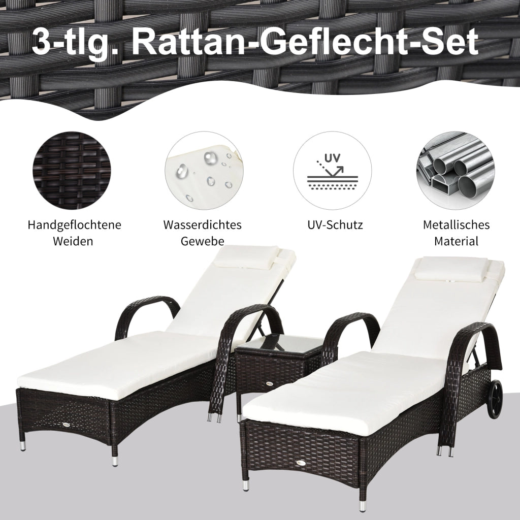 Set da giardino con 2 sdraio e tavolino ¨C zephmum ¨C polyrattan marrone e crema