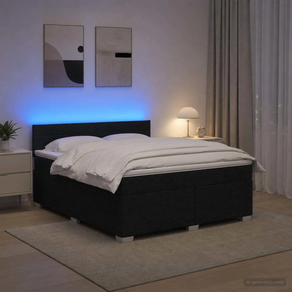 Letto con Box Spring, Materasso e LED Nero 160 x 200 cm Tessuto 3451975
