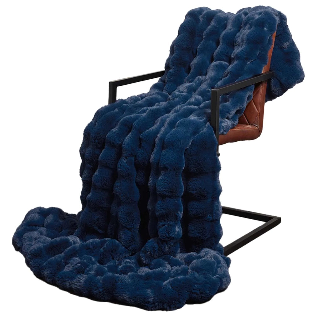 Coperta antiscivolo in finta di coniglio Olite 4 pcs Blu Marino