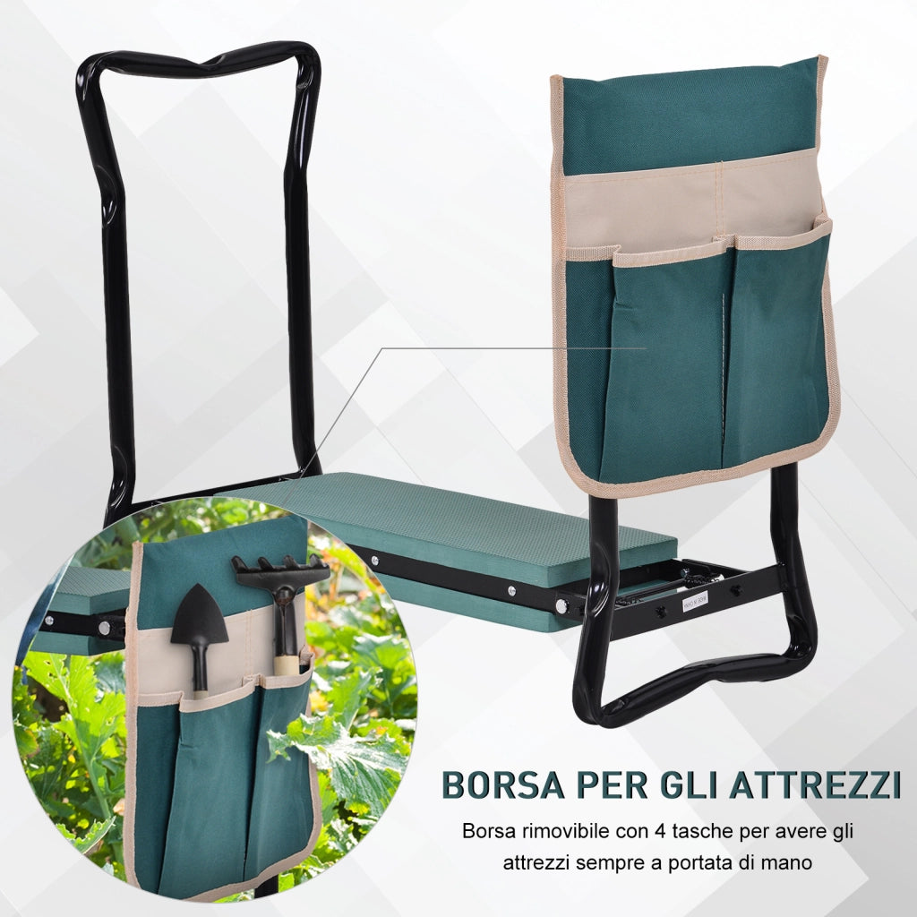 Panca Pieghevole da Giardino 2 in 1 ¨C Xylo ¨C Cuscini EVA, Verde e Nero