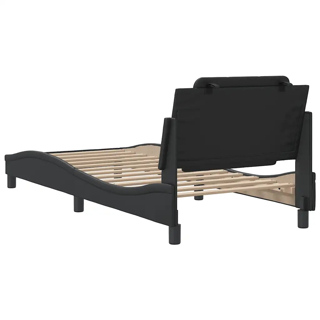Letto singolo | Letto per adulti | Giroletto senza Materasso Zadar Nero 100x200 cm in Similpelle