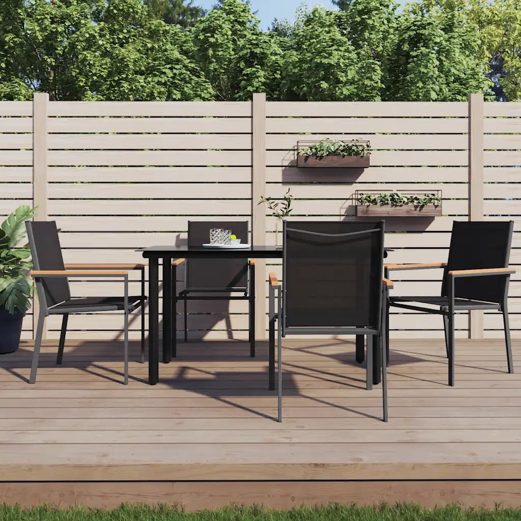 Set da Pranzo da Giardino 5 pz Nero in Textilene e Acciaio 3187043