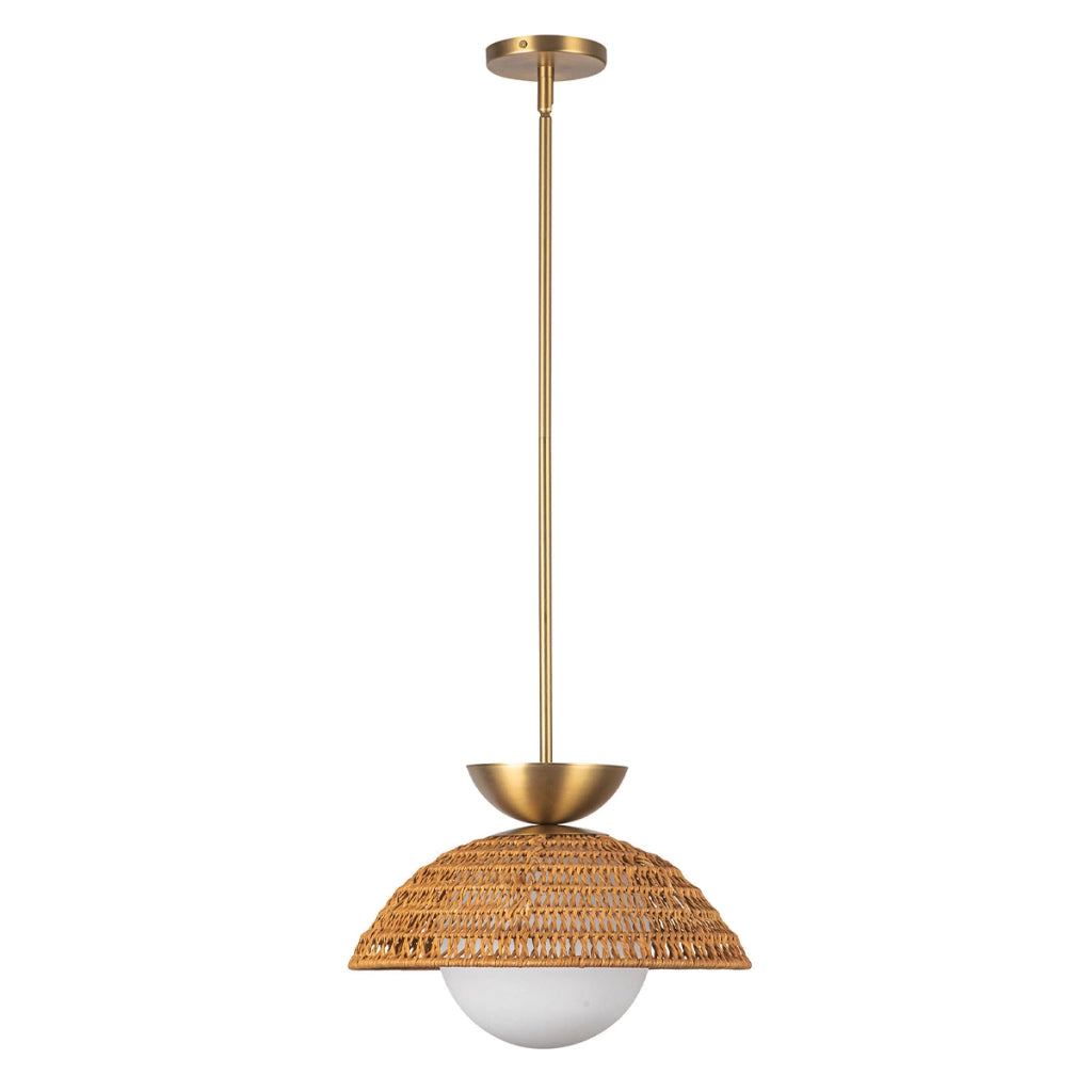 Sospensione boho Perth Alora rattan sfera opale oro E27