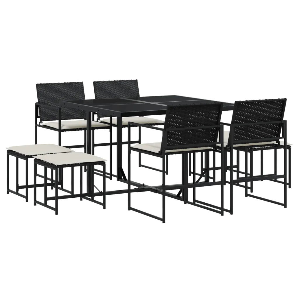 Set da Pranzo da Giardino 9 pz con Cuscini Nero in Polyrattan 3295068