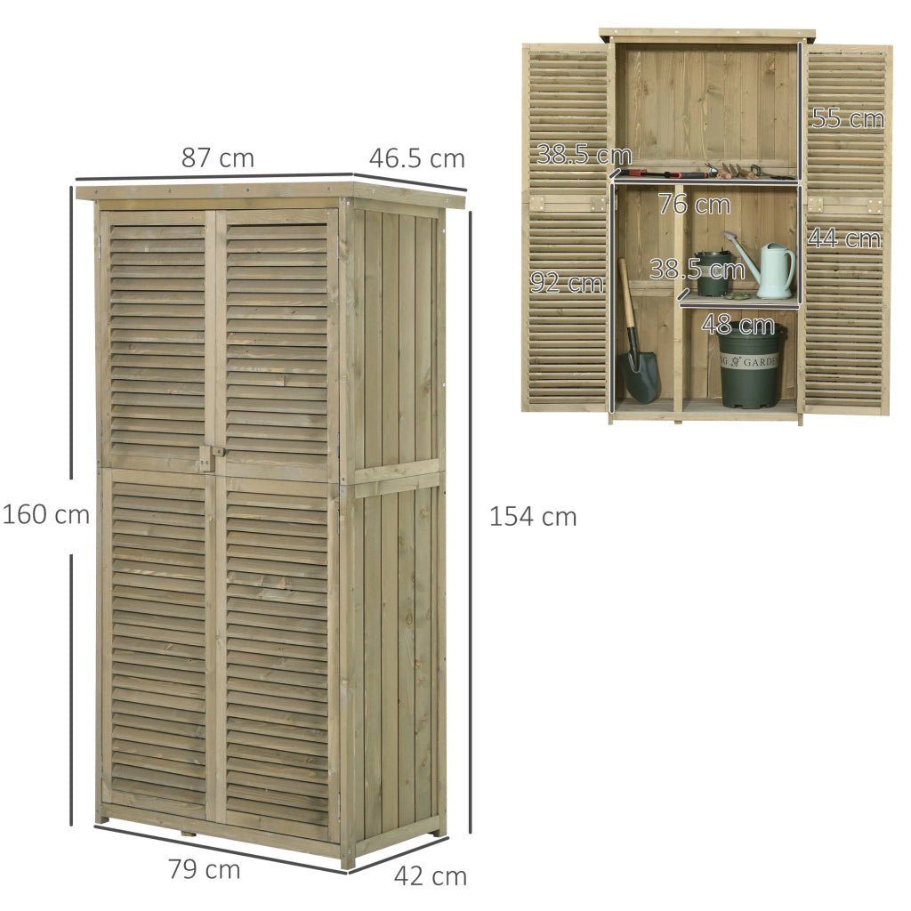 EasyComfort Casetta in Legno da Giardino con Tetto Impermeabile, Armadio da Esterno Porta Attrezzi da Giardino con 4 Scompartimenti, 87x46.5x160cm, Grigio