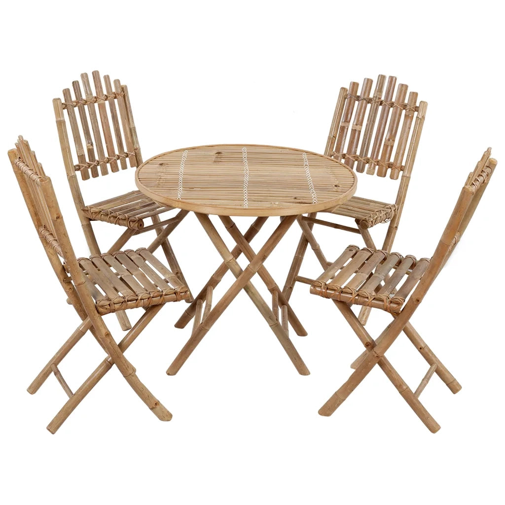 Set da Pranzo da Giardino 5 pz | Set Salotto da Giardino Pieghevole con Cuscini in Bamb¨´