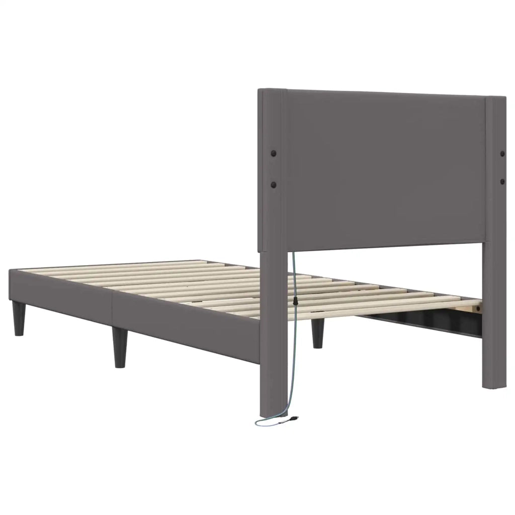 Letto singolo | Letto per adulti | Struttura del letto con testiera Grigio 80 x 200 cm Similpelle