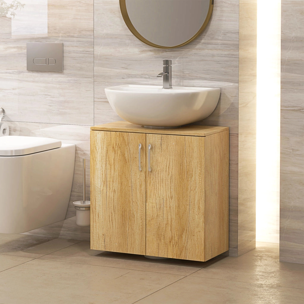 Mobile Bagno Sottolavabo Sospeso a 2 Ante con Ripiani in Legno ¨C Minimal ¨C Naturale 60x30x