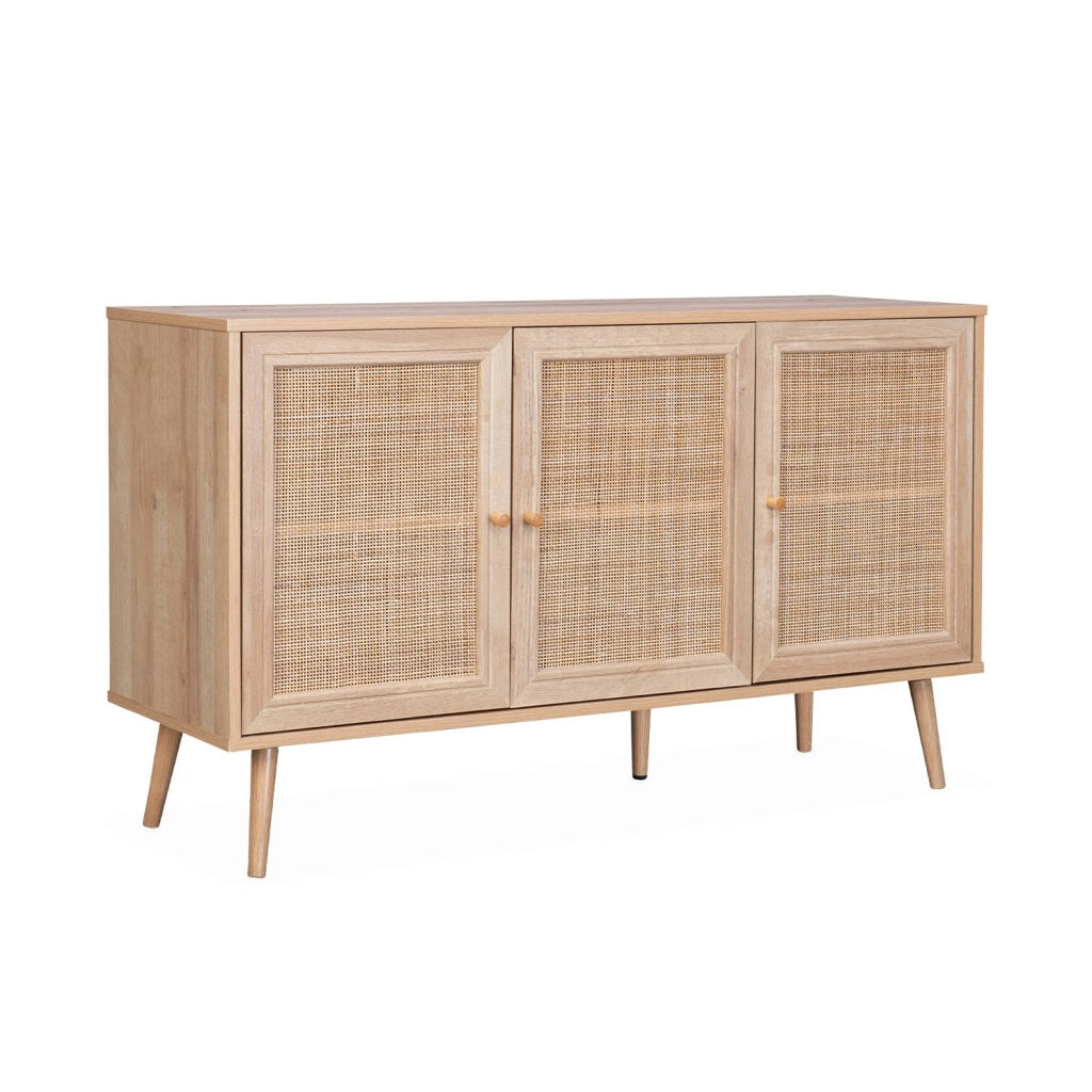 Credenza 3 ante in cannage, 120 cm, marrone naturale