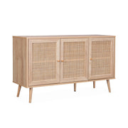 Credenza 3 ante in cannage, 120 cm, marrone naturale
