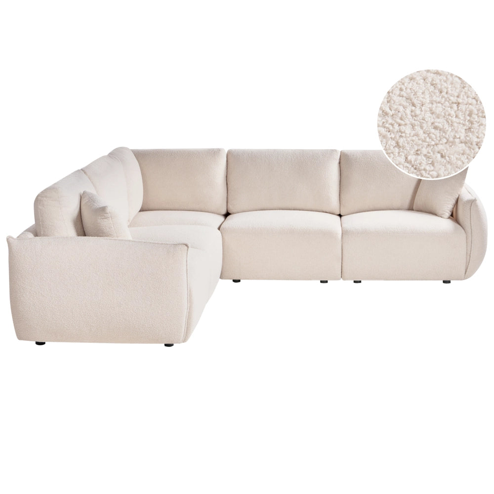 Divano angolare destro Bianco sporco Boucle 5 posti Divano componibile modulare con cuscini Soggiorno moderno