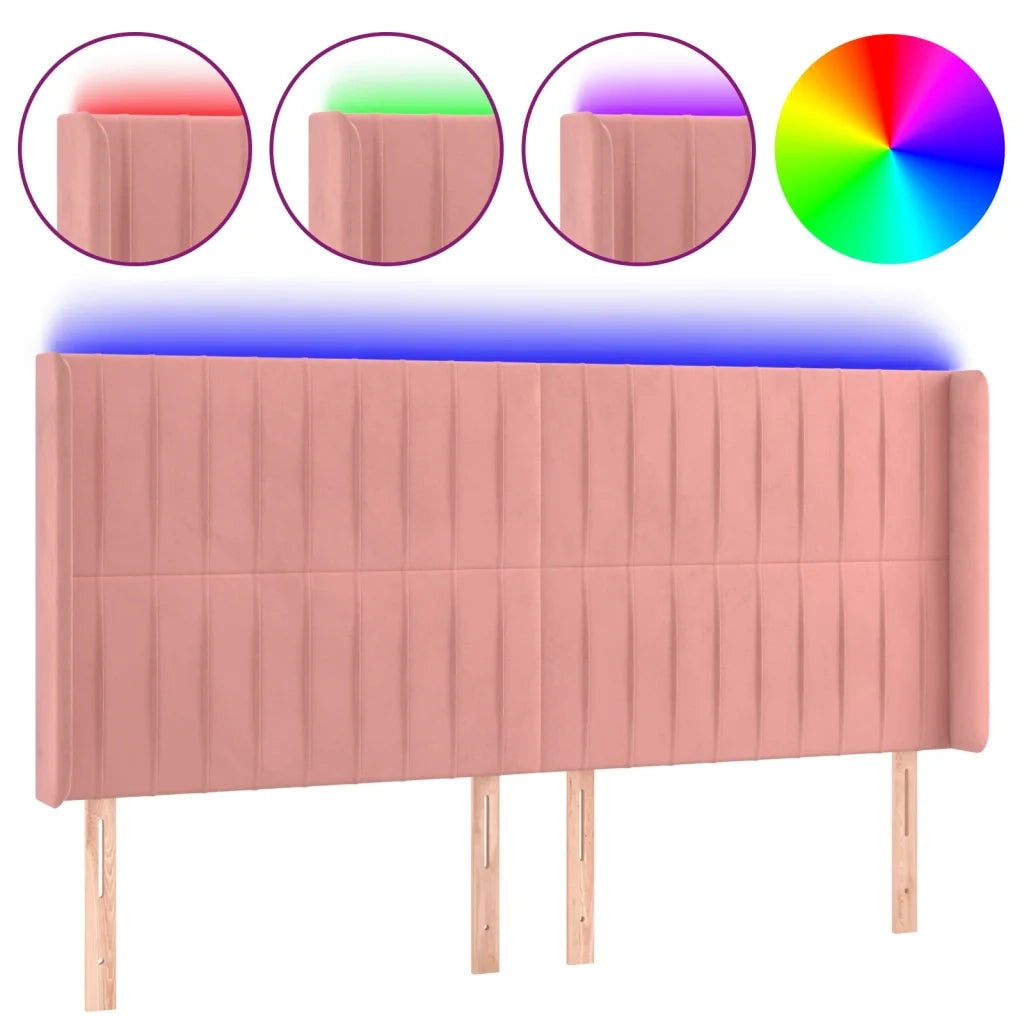 Testiera a LED rosa 183x16x118/128 cm in Velluto 3124351