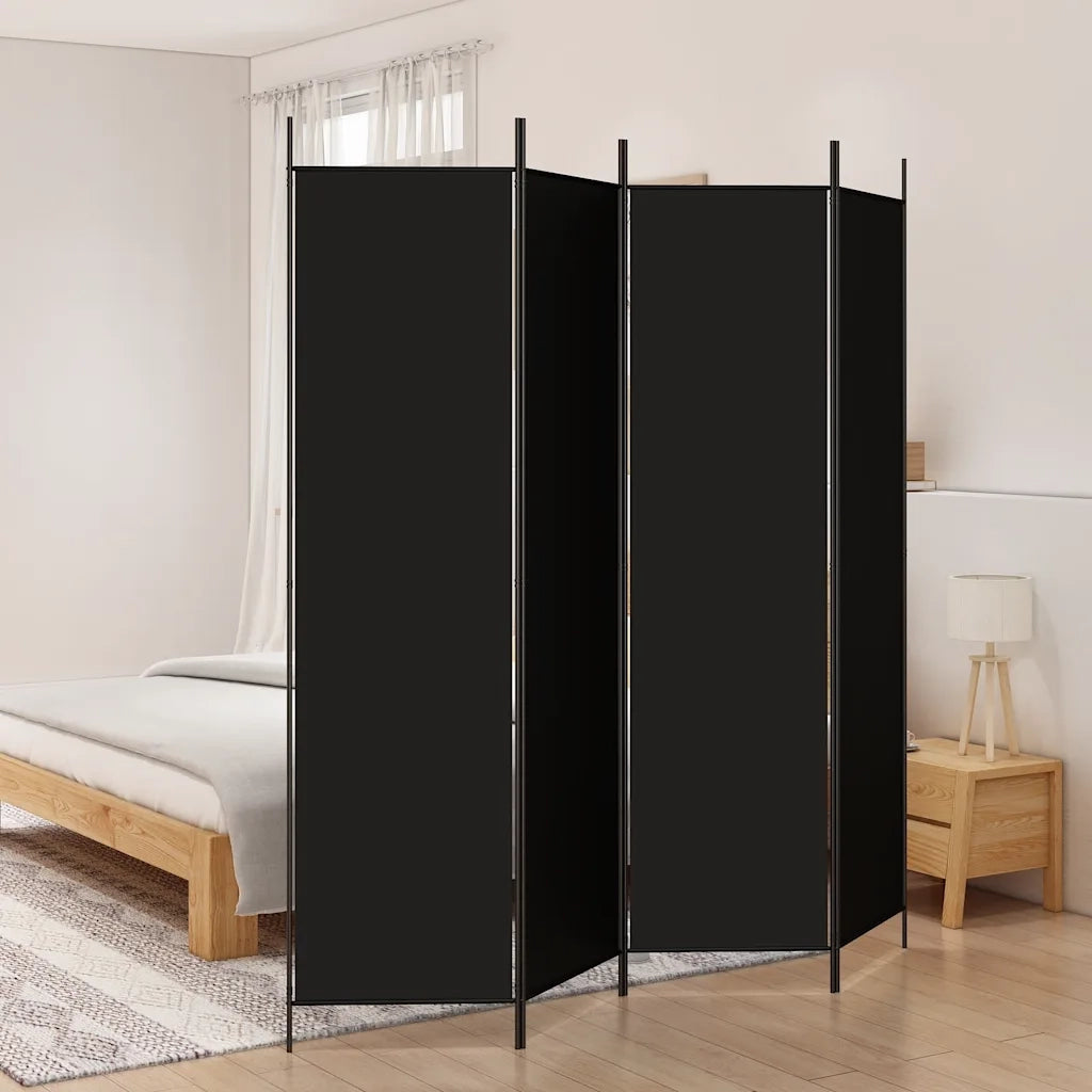 Divisorio Ambienti | Divider per stanze | Paravento a 4 Pannelli Nero 200x200 cm in Tessuto