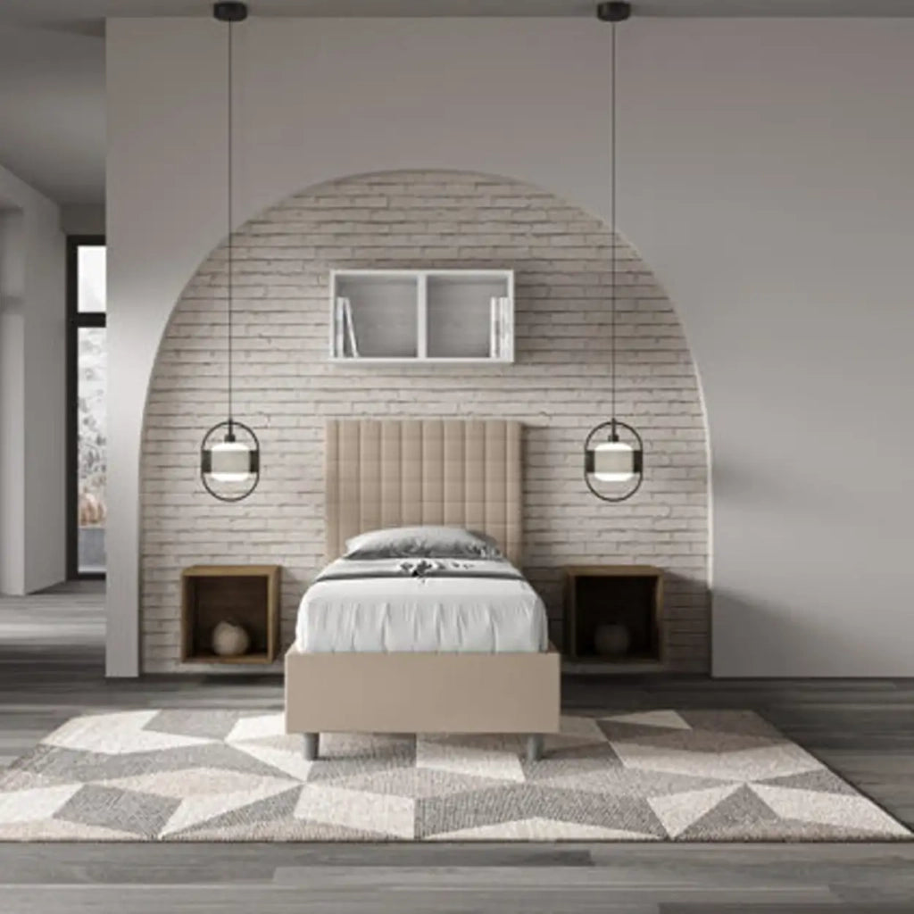 Letto singolo senza rete imbottito 90x200 similpelle tortora Sunny