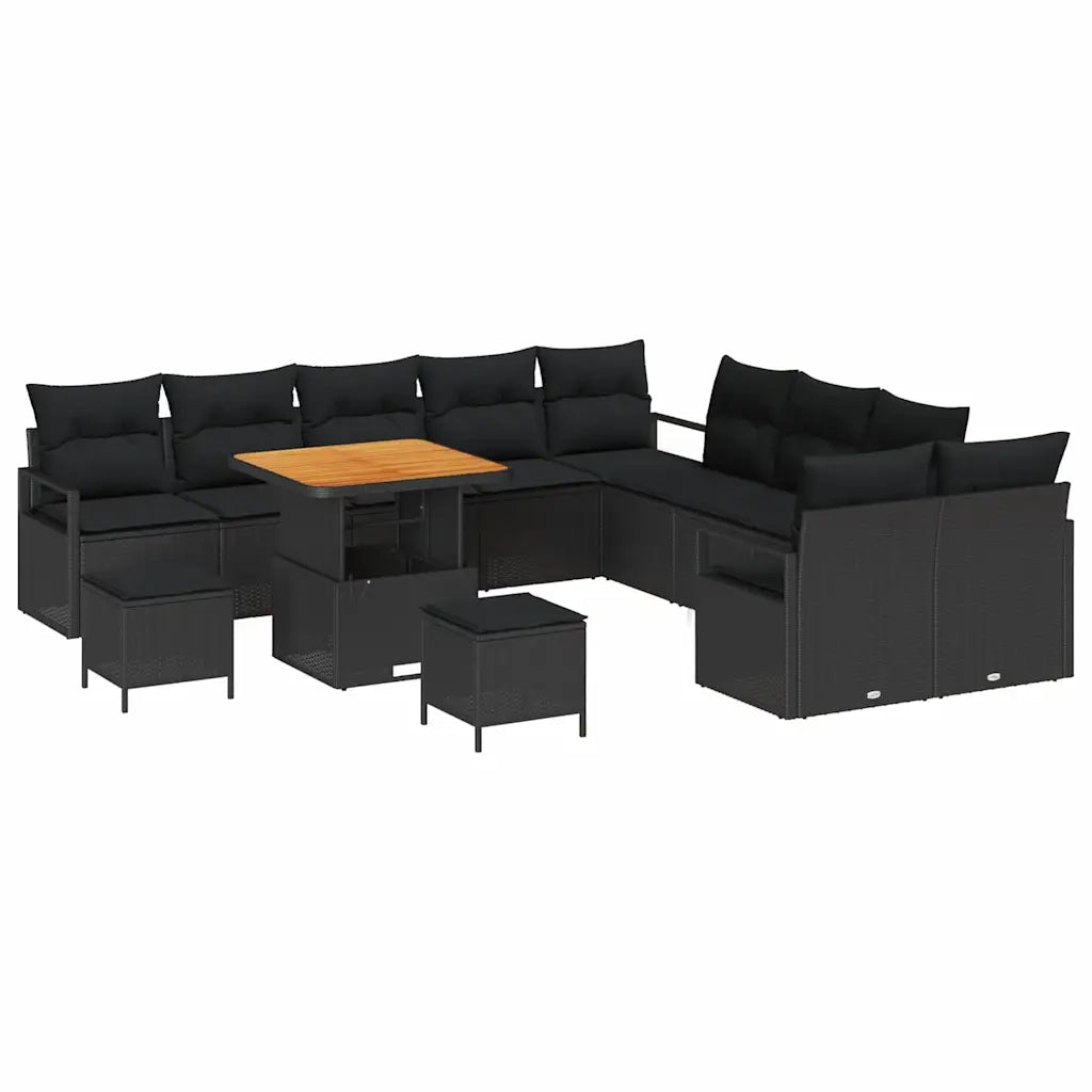 Set Divano da Giardino con cuscino 13 pcs Nero polyrattan