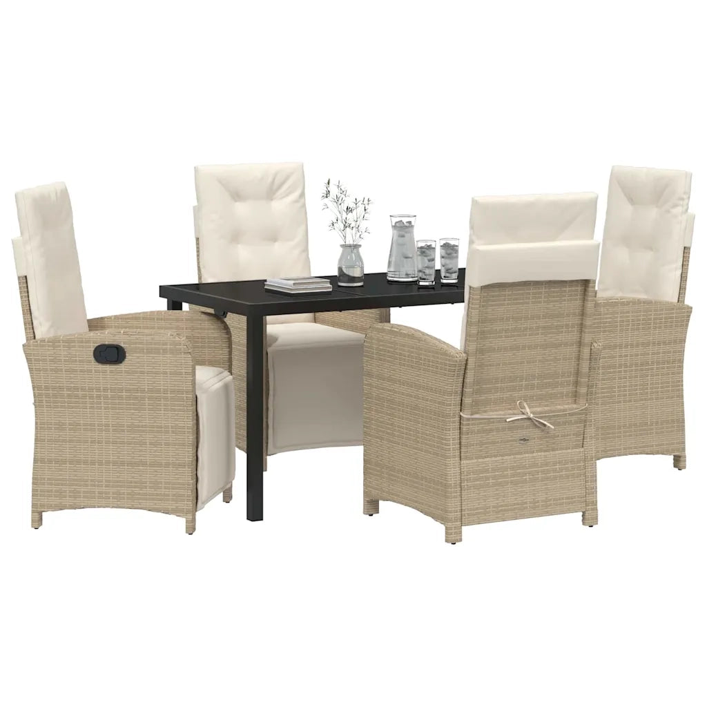 Set da Pranzo per Giardino con cuscino 5 pcs Beige polyrattan