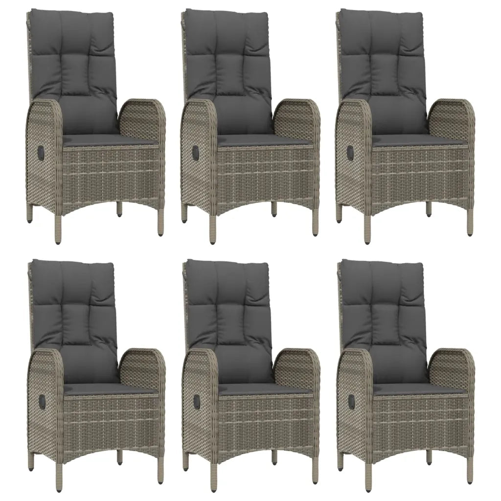 Set da Pranzo Giardino 7pz Nero e Grigio con Cuscini Polyrattan 3185180