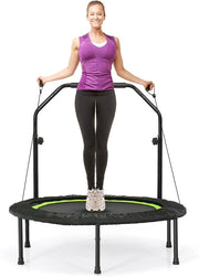 Mini Trampolino Pieghevole 101cm, Trampolino Fitness per Adulti e Bambini,con Maniglia Altezza Regolabile, Capacità di Carico 150 kg