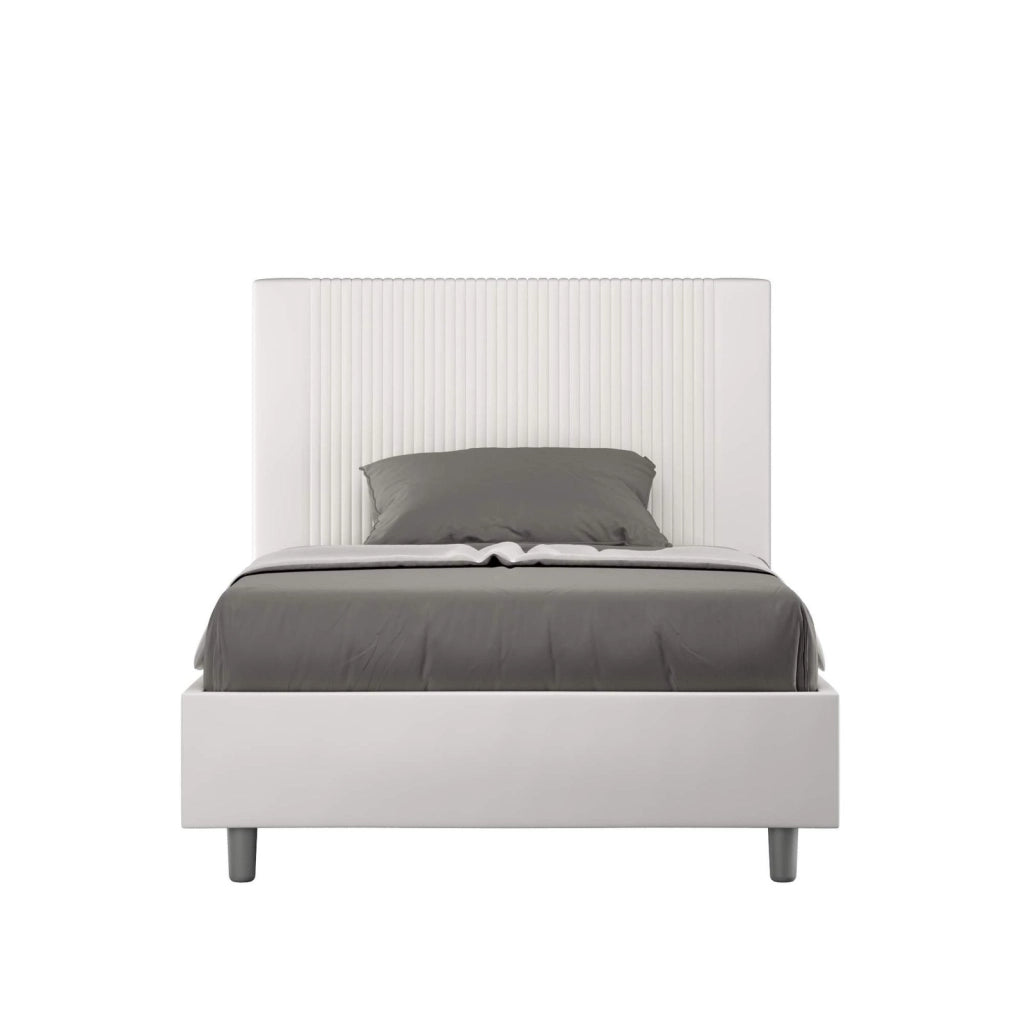 Letto una piazza e mezza contenitore imbottito 130x210 similpelle bianco Goya