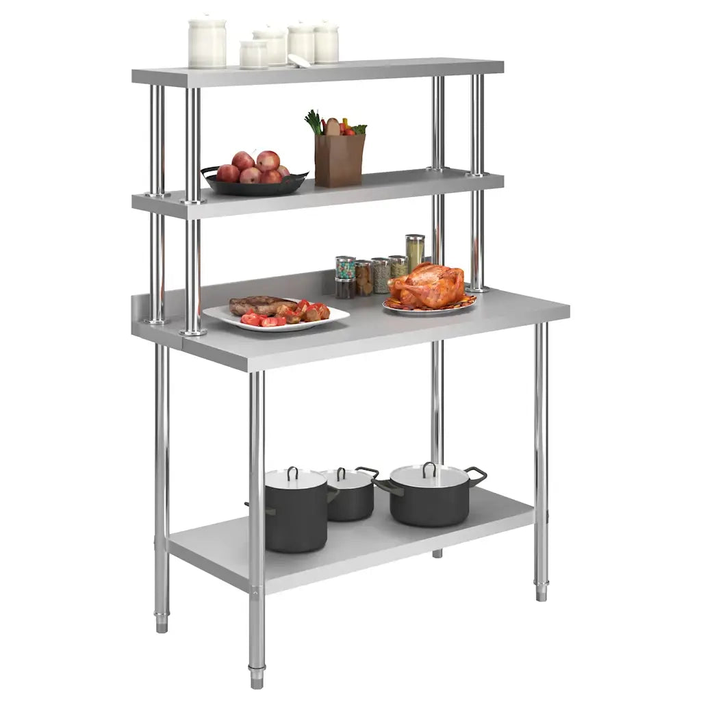 Tavolo Lavoro Cucina con Mensola 120x60x150 cm in Acciaio Inoxcod mxl 96388