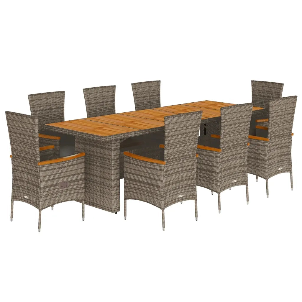 Set da Pranzo da Giardino 9 pz con Cuscini in Polyrattan Grigio 3277546