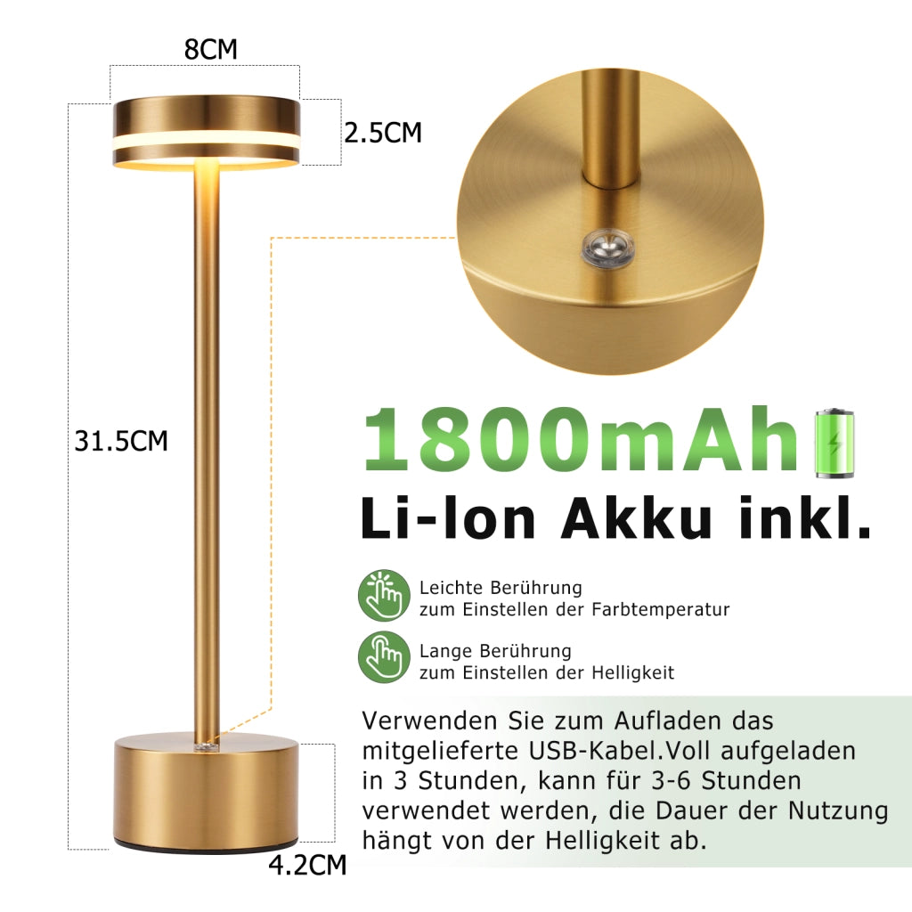 ZMH Lampada da tavolo LED oro touch dimmerabile USB C H31.5cm per comodino camera letto